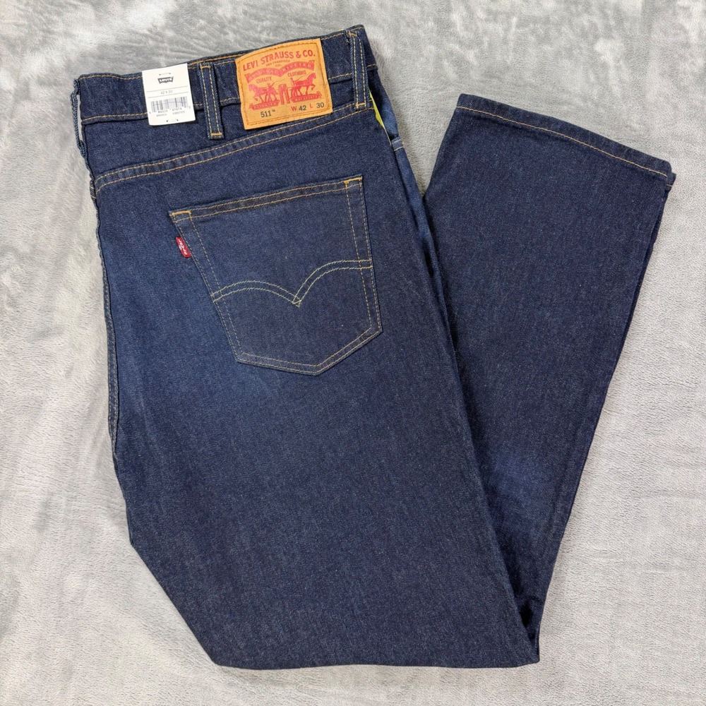 New Levi's 511 Slim Jeans Men's 42x30 Blue Dark Wash Stretch Flex Indigo